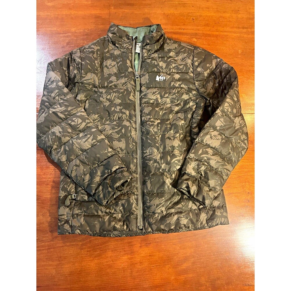 REI Co-op Unisex Kids M 10-12 Green Camo Insulated Full Zip Puffer Jacket